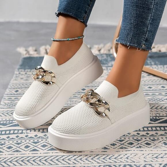 Sneakers Trendy Mesh Loafers Breathable Slip on Shoes White Size 8US / 39CN - Picture 1 of 15